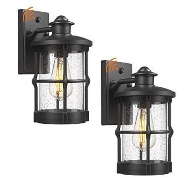 Imagem de Rosient Arandelas de parede externas, luzes de parede do crepúsculo ao amanhecer, iluminação de montagem de parede externa - acabamento preto com vidro semeado, pacote com 2