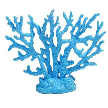 Imagem de ALHBEJT Estátua de decoração de coral azul escultura de coral decoração de casa com tema de praia/litoral/oceano prateleira de armário decoração de mesa (azul)