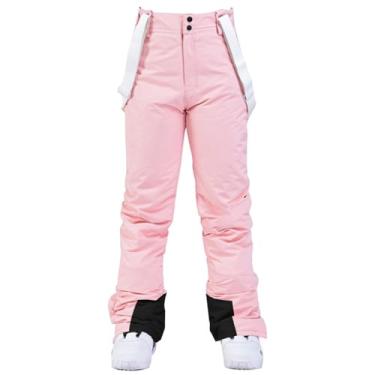 Imagem de YEEFINE Calça feminina de esqui na neve, isolada, quente, para uso ao ar livre, impermeável, babadores, suspensório removível, rosa, P