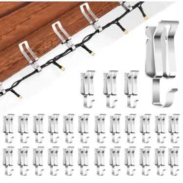 Imagem de Hysagtek 60 clipes de luz de Natal para o exterior, clipes de telhado, ganchos de metal ajustáveis para uso ao ar livre, cabides de luz de Natal, telhas, iluminação sazonal, clipe de calha pendurado