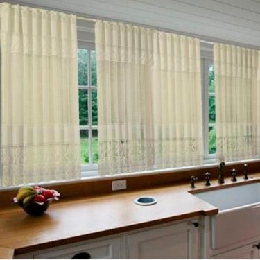 Imagem de Kit 2 Cortinas de Janela Cozinha Cortina Renda 1,20mx2,20m Lisa com Ba