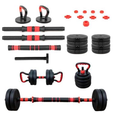 Imagem de Conjunto de Halteres e Barra 15Kg - Fitness | Anilhas ajustaveis | Musculação Premium