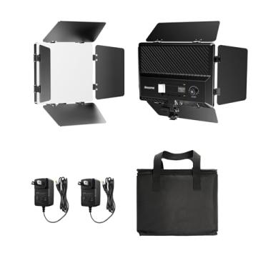 Imagem de Luz de vídeo LED D30 com porta de celeiro, 2 unidades de luz de estúdio de 20 W 2400 lux, luz de câmera CRI>96 2500-6500K luz de painel regulável para conferência de gravação de vídeo com zoom do