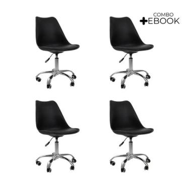 Imagem de Kit 04 Cadeiras Office Base Cromada Giratória Saarinen com Ebook - Ofi