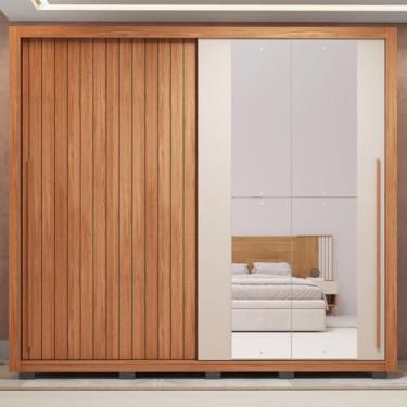 Imagem de Guarda Roupa Marajó 245cm Ripado 2 Portas de Correr e 4 Gavetas com Espelho MDP Freijo/OffWhite G11 - Gran Belo