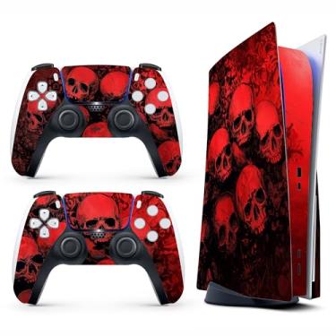 Imagem de Skin Sticker for Game Console 5 Cover - Red Skulls, Compatible with Both Disc Edition & Digital Edition (not Slim Ver) - 2 Controller Skins & Console Skin - No Bubble, Full Protection, Removable