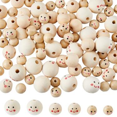 Imagem de DICOSMETIC 100 peças de contas de madeira impressas, 3 estilos, contas de esferas grandes de madeira, 4/4,7/4,9 mm, contas europeias para fabricação de colar de joias de macramê, decoração de casa