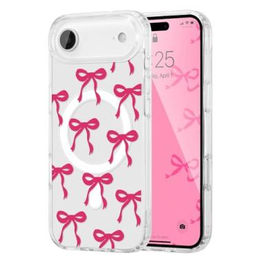 Imagem de UEEBAI Capa magnética para iPhone Air, capa de arco compatível com MagSafe, fita fina sem fio, estética, capa protetora antiamarelamento à prova de choque para mulheres e meninas - rosa choque