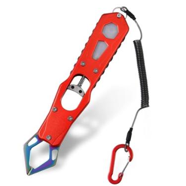 Imagem de SPEEDWOX Pegador de lábio de peixe de metal de 23 cm, ferramenta de controle de pesca, aço inoxidável, resistente, com alça de alumínio, ferramenta de aderência fácil de pegar e soltar, suporte