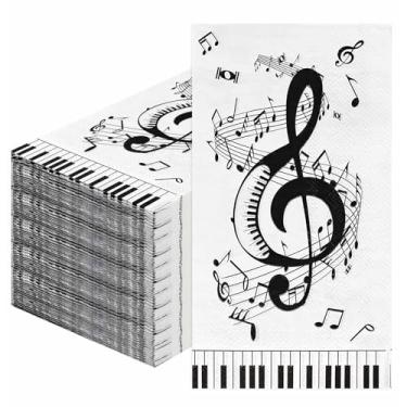 Imagem de SietDESEO 50 guardanapos de notas musicais de 3 camadas 33 x 40 cm, guardanapos de banheiro de hóspedes, toalhas de mão descartáveis para banheiro, casamento, festa de aniversário, papel e guardanapo