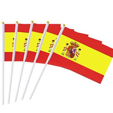 Imagem de Pacote com 25 minibandeiras brancas de bandeira espanhola, bandeiras de bandeira espanhola, bandeiras de países nacionais arredondadas, artigos de decoração para festas, copos mundiais, eventos de festivais, festival internacional