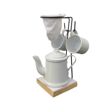 Imagem de Coador De Café Individual Com Pote, Kit Café Gourmet Para 1 Pessoa Inclui Bule Coador E 2 Canecas De 90ml, Presente Para Amantes De Café, FáCil De Usar (Branco)