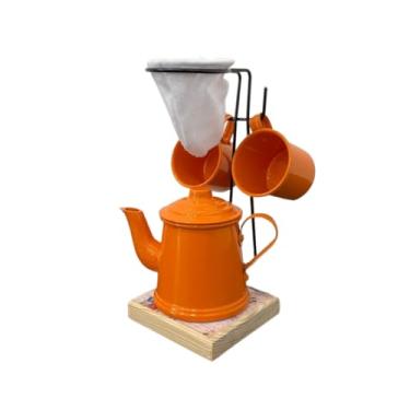 Imagem de Coador De Café Individual Com Pote, Kit Café Gourmet Para 1 Pessoa Inclui Bule Coador E 2 Canecas De 90ml, Presente Para Amantes De Café, FáCil De Usar (Laranja)
