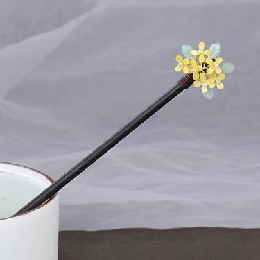 Imagem de Grampo de cabelo feminino vintage de madeira preta Sakura flor grampo de cabelo fantasia acessórios de cabelo chineses grampos de cabelo