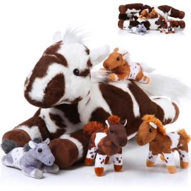 Imagem de Conjunto de bichos de pelúcia Lenwen Horse com 4 bebês, brinquedo de p