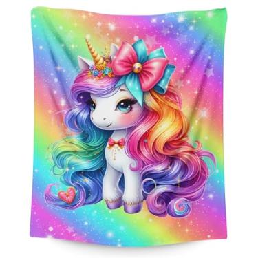 Imagem de Mantas de unicórnio presentes para meninas filha no aniversário - 102 x 127 cm, pequeno, macio, felpudo, fofo, unicórnio, presentes, acessórios, decoração para sofá de viagem, todas as estações