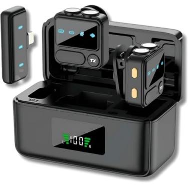 Imagem de Microfone Lapela Sem Fio Tipo C Kit Duplo Com Imã Compatível com Iphone e Android IA Antí-ruído Tiktok Podcasts Gravações Reuniões Online