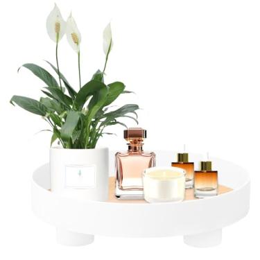 Imagem de Bandeja decorativa para decoração de mesa de café, organizador decorativo redondo de 30,5 cm, centro de mesa de cozinha, decoração moderna para banheiro, suporte de vela (branco)