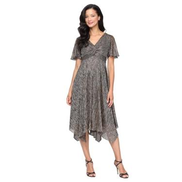 Imagem de S.L. Fashions Saia feminina midi Bodre com nó frontal e bainha pontiaguda, convidada de casamento, vestido de festa, Preto, dourado, 40