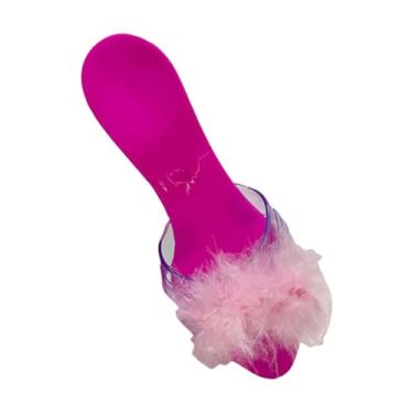 Imagem de Fenteer Princesa Vestir Sapatos de Salto Alto Brinquedo Verão Multifuncional 1 Par Brincadeira de Faz de Conta Salto Alto para o Dia Crianças Cosplay, Rosa com Pena