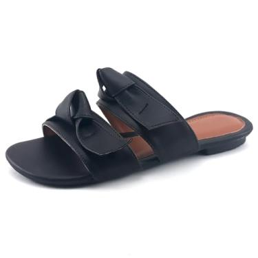 Imagem de Rasteira Laço Preta Bico Redondo Com Detalhes em Nó JCL