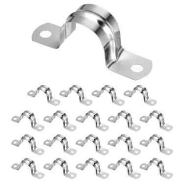 Imagem de HARFINGTON 50 braçadeiras de conduíte de 2,5 cm e 25 mm, braçadeira de tubo M25 U, correia rígida de aço inoxidável, suporte em forma de U com dois furos para fixação de fio de mangueira de tubo