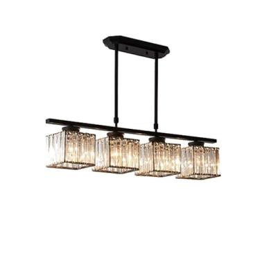 Imagem de Lustre de cristal dourado moderno de luxo, luminária pendente retangular elegante para sala de estar, quarto, sala de jantar, luminária de teto, design simples, 4 cabeças, cor preta