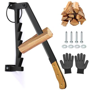 Imagem de Divisor de madeira montado na parede, rachador de madeira de aço carbono com cabo de madeira, divisor de lenha manual portátil para madeira macia, acampamento, churrasco, interior ou exterior