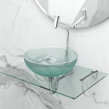 Imagem de Kit Lavatório de Vidro Suspenso 50x35 com Cuba de Apoio 29cm Beltempo (Transparente)