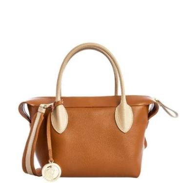 Imagem de Bolsa Feminina Leopoldine Couro Legítimo Caramelo com Alça Gorgurão e Fecho em Zíper-Feminino