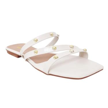 Imagem de Genérico Sandália Rasteirinha Feminina, Material Sintético, Tiras Finas com Strass, Casual, Conforto para Uso Diário (Off White, BR, Adulto, Numérico, 36)