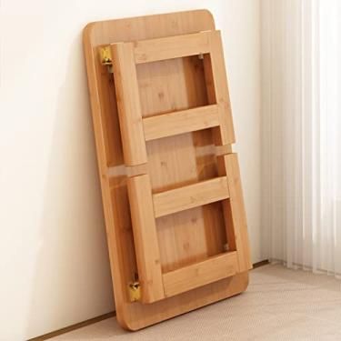 Imagem de Mesa de centro dobrável de bambu, mesa baixa de tatami, mesa portátil com janela salediça, mesa de chá para sala de estar, não requer montagem (castanho 100 * 48 * 30 cm) (madeira 60 * 40 * 25 cm)