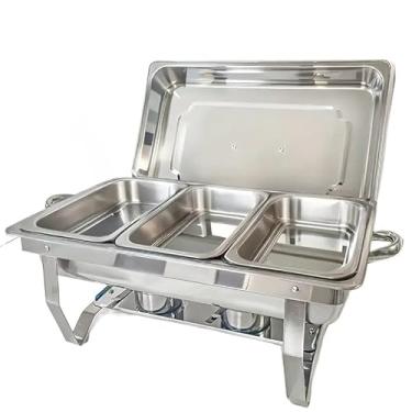 Imagem de Inox 9 Litros Banho Maria com 3 Cubas para Buffet, Festas e Marmita Térmica - Chafing Dish, Recipiente Inox, Isolamento Resistente e Ecológico(3 Grades)