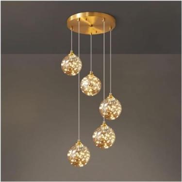 Imagem de BAZHIMAO Luminárias pendentes de LED de tetos altos - Luminária pendente de hall de entrada, luminária pendente de globo longo de 5 luzes, bolas de bolha, fogos de artifício, luz pendente de vidro