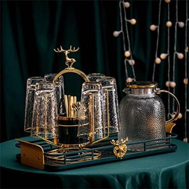 Imagem de Conjunto de chá da tarde conjunto de água casa sala de estar vidro nórdico fruta aquecida bule de chá flor xícara de chá (cor: B, tamanho: conjunto de 4 xícaras) (conjunto B 6 xícaras)