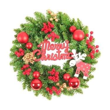 Imagem de Wswqop Guirlanda de Porta de Natal com Folhas Verdes, Guirlanda Artificial para Casamento, Decoração Pendurada para Festa Ao Ar Livre, Janela de Cas, Bola Vermelha 30x8cm