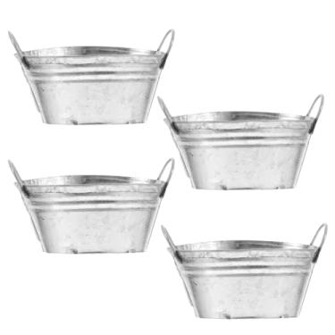 Imagem de OFFSCH 4 mini baldes com alças de folha de flandres para lindos vasos de flores para decoração de jardim e lembrancinhas de festa, recipientes leves e elegantes ao ar livre