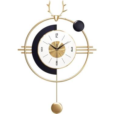 Imagem de WYUYIWH Relógio, relógio de parede, relógio de pêndulo de parede decorativo silencioso com cabeça de veado nórdico grande, relógio de parede mudo de 48 x 68 cm, relógio de quartzo de ferro forjado