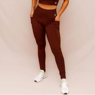 Imagem de Legging Confort Bolso Treino Corrida - Coffee - Alta Compressão e Tecn