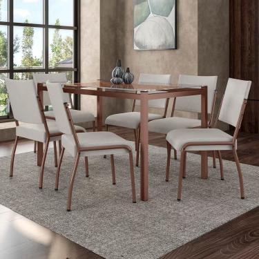 Imagem de Mesa De Jantar Com 6 Cadeiras Tampo De Vidro Fabone Incolor