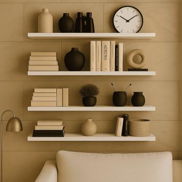 Imagem de Prateleira Madeira Flutuante Multiuso Kit 4 68x20 Luara Branco L06 - D'Rossi