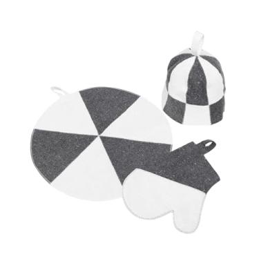 Imagem de KiBcsLic Kit de acessórios para sauna com 3 peças, chapéu, almofada de assento absorvente e isolante de calor para banco de spa, banheiro, sauna a vapor, banho