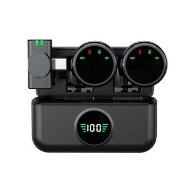 Imagem de Microfone Lapela Sem Fio Duplo, Preto, USB Tipo-C, com Case de Carregamento, Compatível com iPhone 15,Android USB-C, para TikTok, Podcast, Vídeos, Reuniões，microfone para celular(Preto)