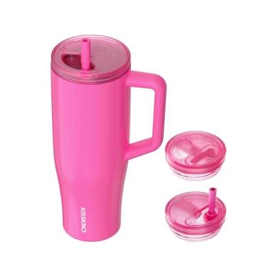 Imagem de KISSKIND Copo de canudo oculto Lumi Spin 1,134 g com alça, garrafa de água de aço inoxidável 100% à prova de vazamento, isolada para mãe, enfermeira, professora (rosa neon)