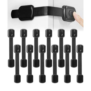 Imagem de Bates- Fechaduras de alça de segurança para crianças, pacote com 6, fechaduras pretas para armário de bebê, fechaduras de vaso sanitário à prova de bebê, fechaduras de gaveta à prova de crianças, 12