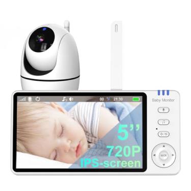 Imagem de 5" Babá Eletrônica, Bebê Câmera Monitor Vídeo,720P HD Monitor de Bebe,Visão nocturna,Música,Sem Wi-Fi Sem App, VOX,Temperatura ambiente