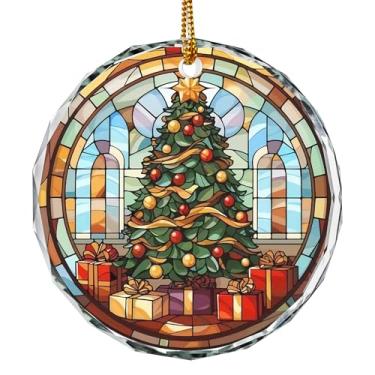Imagem de QIANRUNA Ornamentos de Natal, decoração de pendurar de cristal, enfeite de pendurar em vidro para árvore de Natal para presentes de Natal