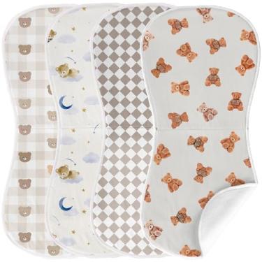 Imagem de Pacote com 4 panos de arroto de urso de pelúcia para meninos e meninas, panos de arroto de musselina macios absorventes urso decoração de berçário unissex bebê arrotar pano recém-nascido, 48 x 23