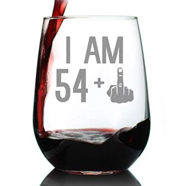 Imagem de 54 + Taça de vinho sem haste de aniversário de 1 a 55 anos para mulheres e homens - Ideia de presente de vinho engraçada fofa - Copos de aniversário personalizados exclusivos para mãe, pai, amigo que