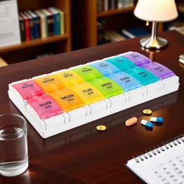 Imagem de Organizador semanal de pílulas, caixa de comprimidos 2 vezes ao dia da manhã da tarde para manter vitaminas, remédios, medicamentos e suplementos, cor